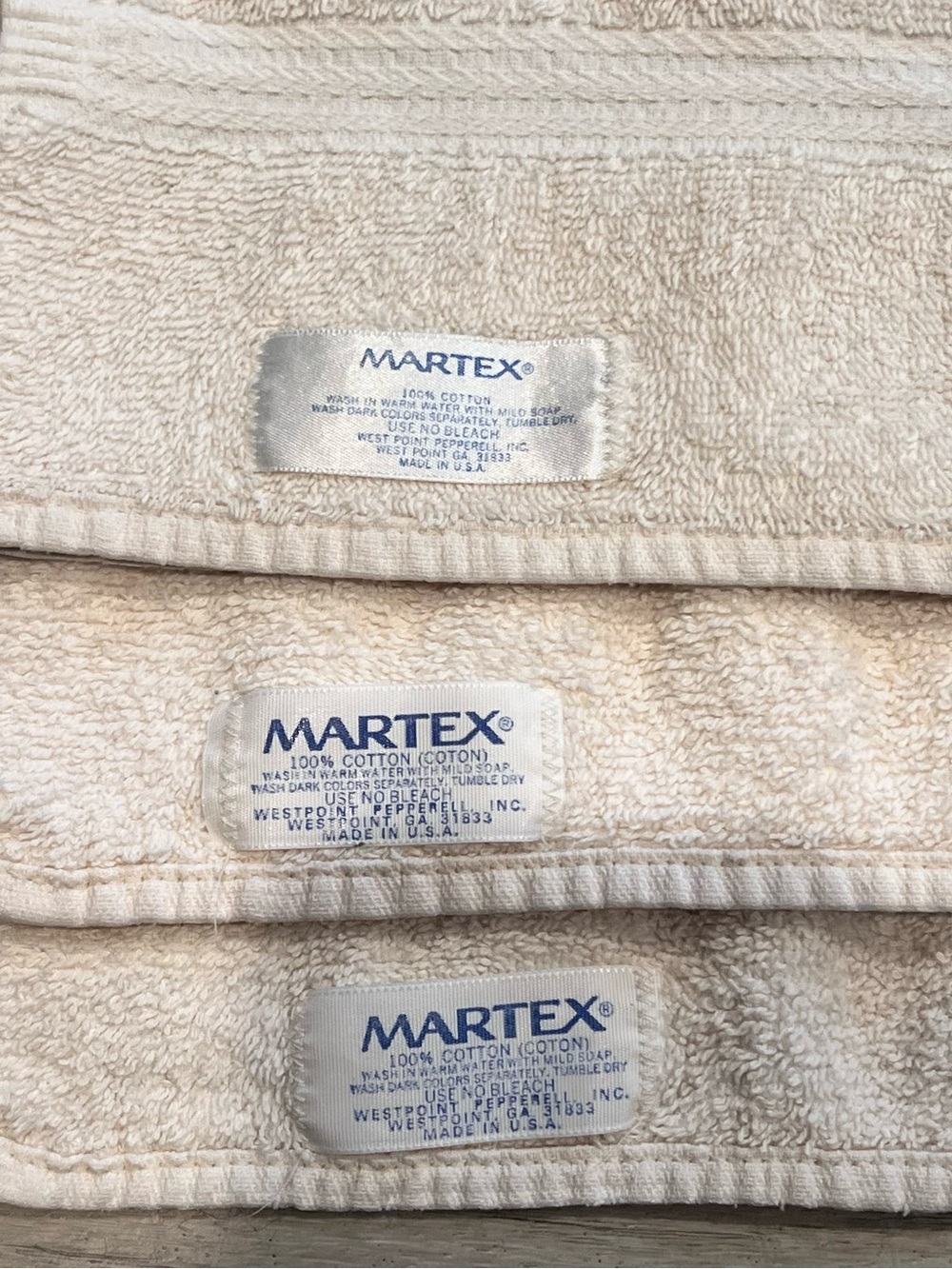 Vintage Martex USA Cream Cotton Hand Towels Set of 3 - Picture 5 of 6